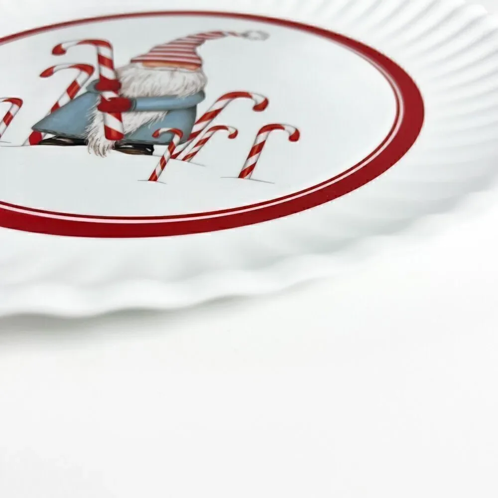Melamine Gnome And Candy Cane Serving Plate Platter 16” NEW